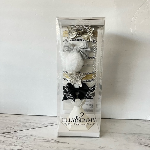 Elly & Emmy Baby My First Headband Stand With 5 Mix Headbands Bows Stars pom pom - Picture 1 of 13